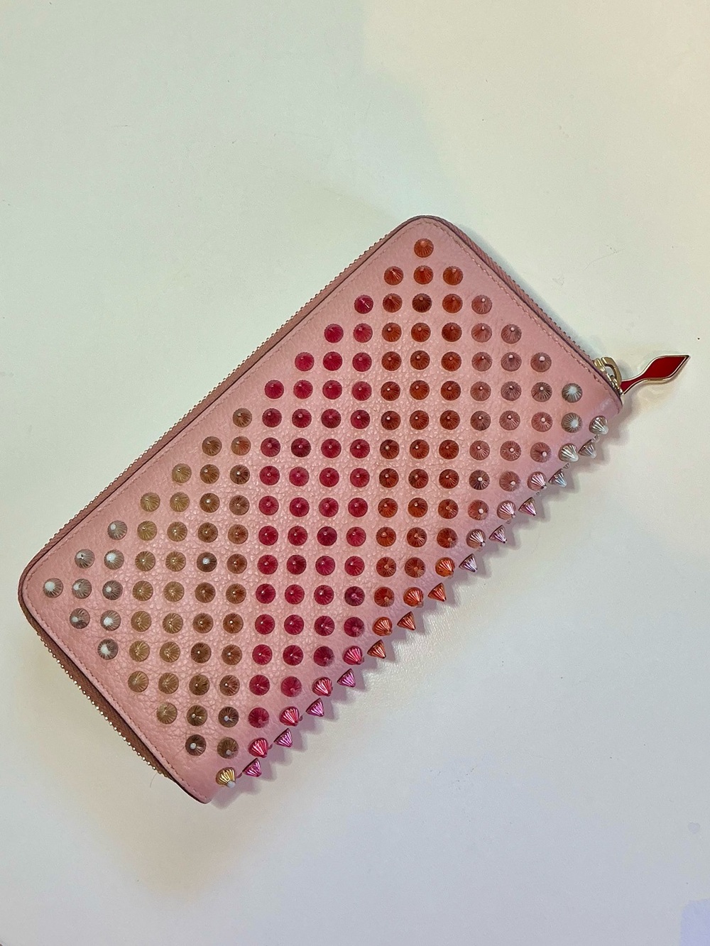 Christian Louboutin Panettone Pink Zip Around Long Wallet with RAINBOW studs EUC